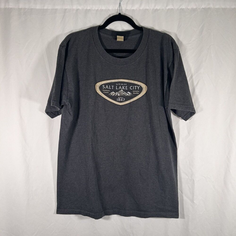 Salt Lake City Utah Shirt Unisex Large Grey Graphic Print Short Sleeve Cotton Bl